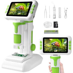 1600X Digital Microscope for Kids, 4" IPS Screen Handheld & Desktop 3-in-1 Microscope with 32GB Memory Card, 6 Adjustable LEDs, Educational STEM Science Toy for Ages 8-12 in Saudi Arabia