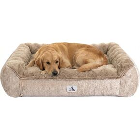 48“ Dog Bed with Shredded Foam Filling, Calming Pet Sofa with Removable Washable Cover, Soft Faux Fur Bolster Couch for Dogs, Anti-Slip Bottom in Kuwait