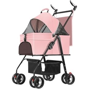 عربات الحيوانات الأليفة للنزهات، عربة سحب صغيرة، عربة جرو، عربة مشي للكلاب، صغيرة، خفيفة الوزن، قابلة للطي للقطط، متوسطة الحجم (وردي، B) in Kuwait