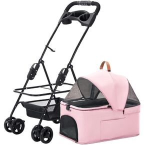 عربات الحيوانات الأليفة، عربة الحيوانات الأليفة الصغيرة للكلاب والقطط، حزام قابل للفصل، عربة أطفال بأربع عجلات، عربة حيوانات أليفة خارجية، عربة حيوانات أليفة متوسطة (وردي، صغير) in Kuwait