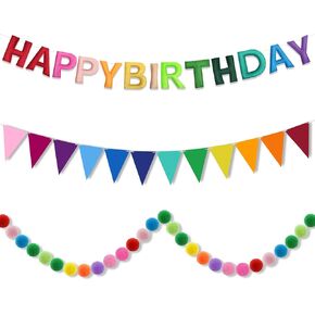 3 قطع من LEBENGURU لافتة عيد ميلاد سعيد متوترة مسبقًا، إكليل عيد ميلاد سعيد ثلاثي الأبعاد، إكليل بوم بوم ملون، علم راية متعدد الألوان، زخارف حفلات قوس قزح قابلة لإعادة الاستخدام للداخل والخارج - للأطفال والكبار in Kuwait