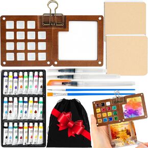Mini Watercolor Paint Set, Pocket Watercolor Travel Set, Portable Travel Watercolor Palette Kit with Paint, Brush, Sketchbook, Copper Clip and Storage Bag for Beginners Artists Painting Enthusiasts in Saudi Arabia