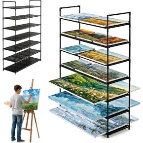 رف تجفيف فني للفصل الدراسي، كبير وخفيف الوزن 7 طبقات مع رف قابل للإزالة، حامل تخزين قماشي فني لرف التجفيف، مقاسات 32.28 بوصة عمق × 10.63 بوصة عرض × 45.67 بوصة ارتفاع، أسود in Kuwait