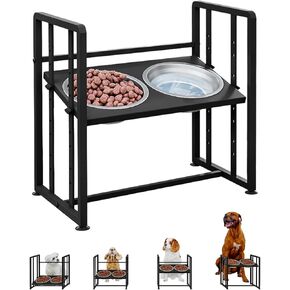 Elevated Dog Bowls 4 Height Adjustable Metal Pet Food Feeder Stand with 2 Stainless Steel Bowl Raised Dogs Feeding Station with Non-Slip Mats Black (Black, with Feeding Mat) in Saudi Arabia