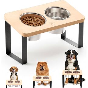 أوعية للكلاب مرتفعة بطول 4.7 سم - أوعية مريحة للكلاب من الفولاذ المقاوم للصدأ مع إمالة 10 درجات في حامل من خشب السنط للجراء والسلالات الصغيرة وقصيرة الأرجل in Kuwait