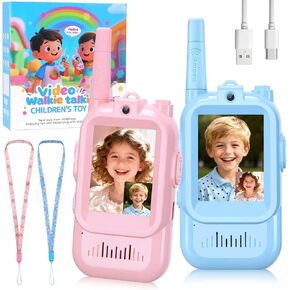 Video walkie-Talkie, 2 Sets of Rechargeable walkie-talkies, Voice Converter, 1000 feet Communication Range, Indoor Entertainment, Camping, Traveling, Birthday Gift (Blue/Pink) in Kuwait
