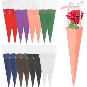 RAINFLOW 16 Pcs Single Rose Sleeves Flower Wrapping Paper - Valentine’s Day Floral Wrapping Bags, 8 Colors Elegant Single Rose Bag Flower Paper Wrap for Wedding Birthday Mother’s Day Gifts Wedding Birthday Arrangement in Kuwait