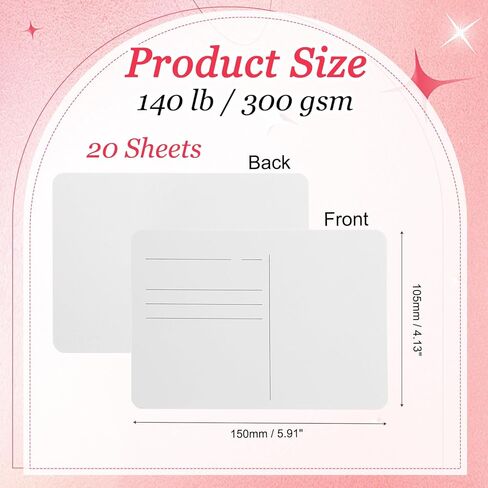 MECCANIXITY 20 Sheets Watercolor Postcards, 100% Cotton 4x6 Inch Watercolor Paper Blank Postcards Art Supplies Rough for Mailing Painting Invitations Greeting Cards(140lb/300gsm), White in Saudi Arabia