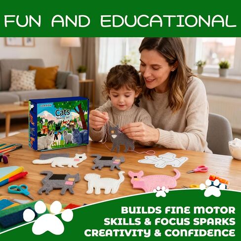 مجموعة الخياطة GOASION للأطفال، مجموعة الخياطة للأطفال القطط، تصميم مثقوب مسبقًا للزينة المعلقة DIY، حلمة الخياطة للمبتدئين من سن 8 إلى 12 عامًا، هدية عيد ميلاد للأولاد والبنات in Kuwait