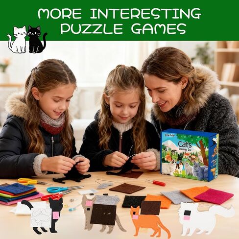 مجموعة الخياطة GOASION للأطفال، مجموعة الخياطة للأطفال القطط، تصميم مثقوب مسبقًا للزينة المعلقة DIY، حلمة الخياطة للمبتدئين من سن 8 إلى 12 عامًا، هدية عيد ميلاد للأولاد والبنات in Kuwait