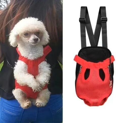 Adjustable Pet Carrier Backpack for Small Dogs and Cats - Comfortable Legs Out Travel Bag with Front Carrier - Red, M in Saudi Arabia