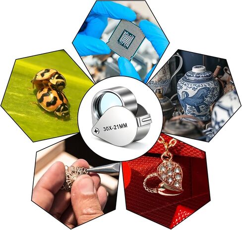 30x مجوهرات العدسة العدسة الجيب مجوهرات حلقة المكبر عدسة مكبرة 30 × 21 ملم للمجوهرات تحديد العملات المعدنية الماسية العتيقة (فضية) in Kuwait