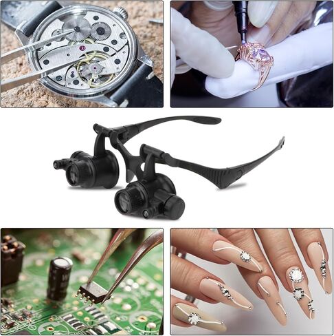 مكبرة لعصابة الرأس بدون استخدام اليدين مع نظارات مجوهرات خفيفة للعين مع 2 أضواء LED و8 عدسات قابلة للاستبدال لإصلاح إكسسوارات الفن الماسي (10X 15X 20X 25X) in Saudi Arabia