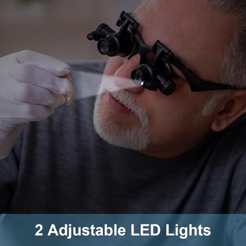 مكبرة لعصابة الرأس بدون استخدام اليدين مع نظارات مجوهرات خفيفة للعين مع 2 أضواء LED و8 عدسات قابلة للاستبدال لإصلاح إكسسوارات الفن الماسي (10X 15X 20X 25X) in Saudi Arabia