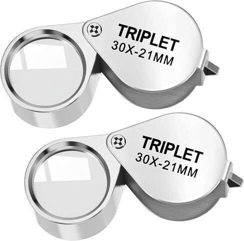 Xindojuz 2 PCS Jewelers Loop Magnifier, Pocket Foldable 30X 21mm Jewelry Eye Small Magnifying Glass Jewelers loupe Magnifier Set for Gems Diamonds Plants Coins Stamps Antiques and More (Silver) in Saudi Arabia