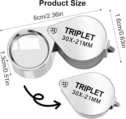 Xindojuz 2 PCS Jewelers Loop Magnifier, Pocket Foldable 30X 21mm Jewelry Eye Small Magnifying Glass Jewelers loupe Magnifier Set for Gems Diamonds Plants Coins Stamps Antiques and More (Silver) in Saudi Arabia
