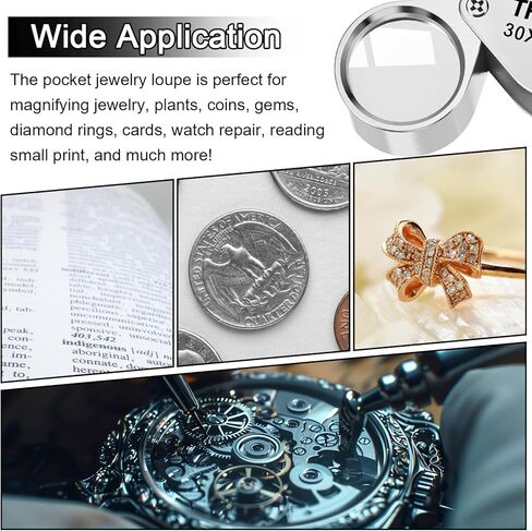 Xindojuz 2 PCS Jewelers Loop Magnifier, Pocket Foldable 30X 21mm Jewelry Eye Small Magnifying Glass Jewelers loupe Magnifier Set for Gems Diamonds Plants Coins Stamps Antiques and More (Silver) in Saudi Arabia
