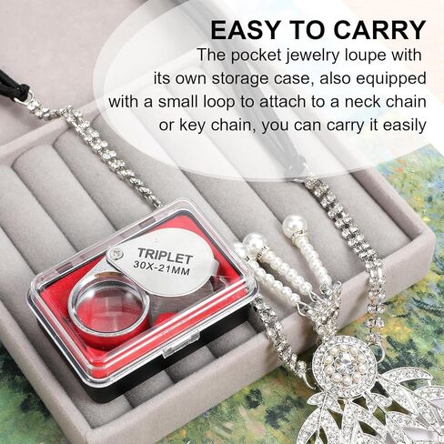 Xindojuz 2 PCS Jewelers Loop Magnifier, Pocket Foldable 30X 21mm Jewelry Eye Small Magnifying Glass Jewelers loupe Magnifier Set for Gems Diamonds Plants Coins Stamps Antiques and More (Silver) in Saudi Arabia