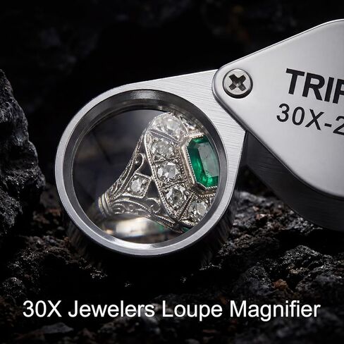 Xindojuz 2 PCS Jewelers Loop Magnifier, Pocket Foldable 30X 21mm Jewelry Eye Small Magnifying Glass Jewelers loupe Magnifier Set for Gems Diamonds Plants Coins Stamps Antiques and More (Silver) in Saudi Arabia