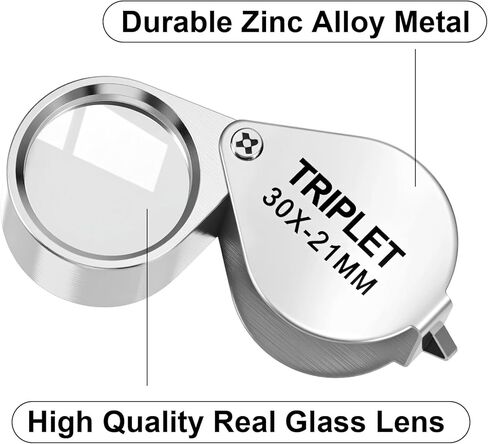 Xindojuz 2 PCS Jewelers Loop Magnifier, Pocket Foldable 30X 21mm Jewelry Eye Small Magnifying Glass Jewelers loupe Magnifier Set for Gems Diamonds Plants Coins Stamps Antiques and More (Silver) in Saudi Arabia