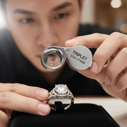 Xindojuz 2 PCS Jewelers Loop Magnifier, Pocket Foldable 30X 21mm Jewelry Eye Small Magnifying Glass Jewelers loupe Magnifier Set for Gems Diamonds Plants Coins Stamps Antiques and More (Silver) in Saudi Arabia