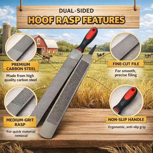 14Inch Double-Sided Farrier Rasp - Professional Hoof Rasp for Horses, Coarse & Fine Filing Surfaces, Hardened Steel with Ergonomic Non-Slip Handle for Hoof Trimming and Shoeing in Saudi Arabia