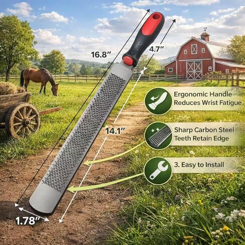 14Inch Double-Sided Farrier Rasp - Professional Hoof Rasp for Horses, Coarse & Fine Filing Surfaces, Hardened Steel with Ergonomic Non-Slip Handle for Hoof Trimming and Shoeing in Saudi Arabia