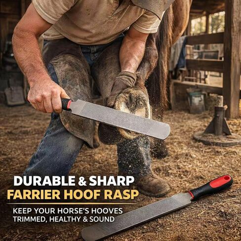 14Inch Double-Sided Farrier Rasp - Professional Hoof Rasp for Horses, Coarse & Fine Filing Surfaces, Hardened Steel with Ergonomic Non-Slip Handle for Hoof Trimming and Shoeing in Saudi Arabia