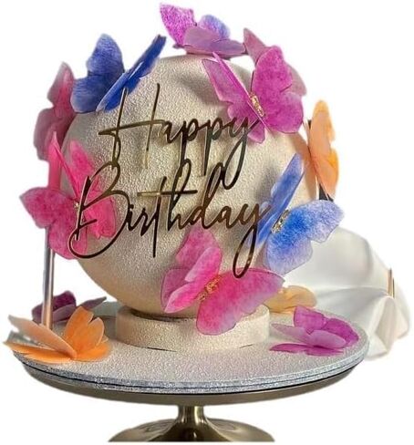 Happy Birthday Cake Topper Mirror Acrylic Cake Topper Side Cake Topper Gold Cake Insert Cake for Birthday Party (Gold-1(4 * 3in)) in Saudi Arabia