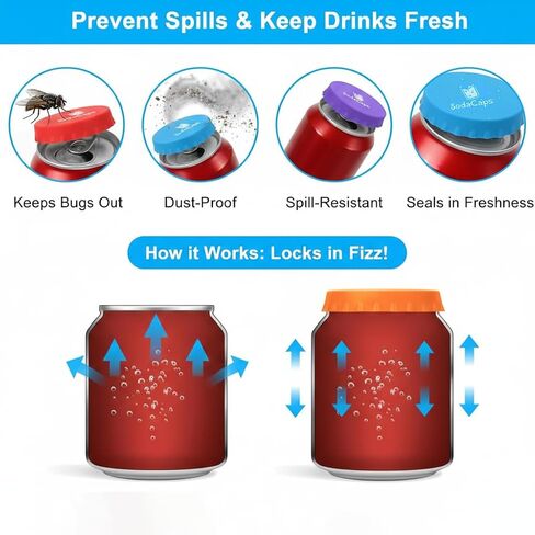 Silicone Soda Can Covers Reusable (Pack of 6) – Soda Can Lids to Keep Carbonation Fresh, Stretch Fit Can Covers for Soda, Energy Drinks & Slim Cans | BPA-Free Silicone Lids in Saudi Arabia