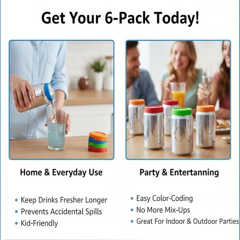 Silicone Soda Can Covers Reusable (Pack of 6) – Soda Can Lids to Keep Carbonation Fresh, Stretch Fit Can Covers for Soda, Energy Drinks & Slim Cans | BPA-Free Silicone Lids in Saudi Arabia