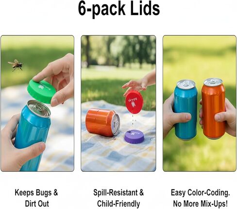 Silicone Soda Can Covers Reusable (Pack of 6) – Soda Can Lids to Keep Carbonation Fresh, Stretch Fit Can Covers for Soda, Energy Drinks & Slim Cans | BPA-Free Silicone Lids in Saudi Arabia