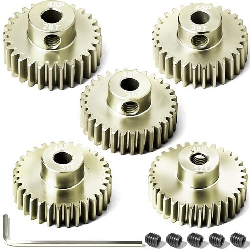 5Pcs 48P Aluminum Alloy Pinion Gear Set 3.175mm 18T 19T 20T 21T 22T Motor Pinion Gear W/ M4 Screw and Hex Key, Fit 3.175mm (1/8-Inch) Shaft, for Arrma HPI Kyosho Losi Axial Traxxas Tamiya 1/10 RC Car in Saudi Arabia