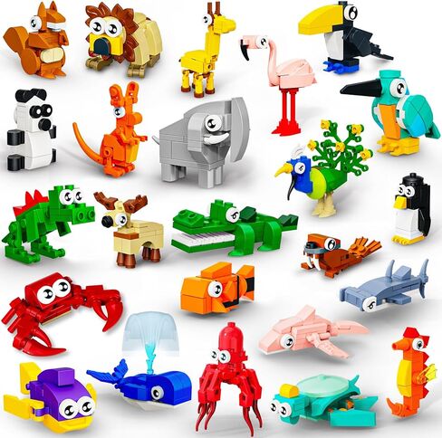 24 Pack Valentines Party Favors Building Set for Kids, 717PCS Animals Blocks Toy for Valentines Day Goodie Bag Stuffers Classroom Reawrds, Easter Birthday Gifts fo Kids Boys Girls Students Age 6-12 in Saudi Arabia