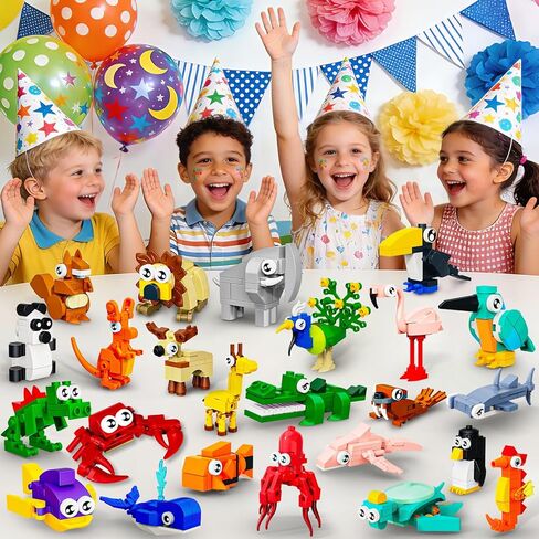 24 Pack Valentines Party Favors Building Set for Kids, 717PCS Animals Blocks Toy for Valentines Day Goodie Bag Stuffers Classroom Reawrds, Easter Birthday Gifts fo Kids Boys Girls Students Age 6-12 in Saudi Arabia