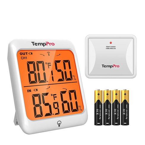 ثيرموبرو TP62 داخل وخارج المنزل ميزان حرارة لاسلكي لرطوبة الطقس، 200 قدم/60 متر، مستشعر رطوبة درجة الحرارة، إضاءة خلفية داخلية للغرفة لحديقة الدفيئة in Kuwait
