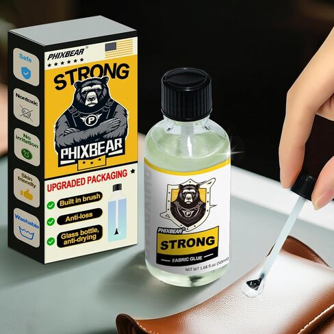 Mighty Fabric Glue Permanent in Glass Bottle with Brush, Waterproof Washable Liquid Stitch Fabric Glue, Safe, No Irritation. for Repair Clothes, Leather, Patches(1.68 fl.oz 50ml) in Saudi Arabia