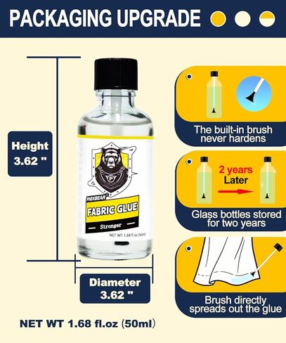 Mighty Fabric Glue Permanent in Glass Bottle with Brush, Waterproof Washable Liquid Stitch Fabric Glue, Safe, No Irritation. for Repair Clothes, Leather, Patches(1.68 fl.oz 50ml) in Saudi Arabia