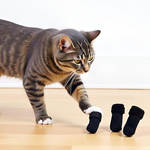 4 PCS Cat Mittens to Prevent Scratching, Mesh Breathable Cats Shoes, Adjustable Cat Anti Scratch Gloves for Cats When Bathing and Nail Trimming(Black, S) in Saudi Arabia