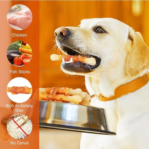 UrbanX HealthyBones Rawhide Free Healthy Foods for Irish Wolfhound and Other Large Hound Dogs, Chicken Wrapped Sticks Dog Foods, Soft Chewy Foods for Training Rewards, 7 Count in Saudi Arabia