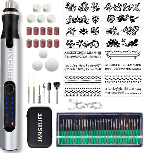 قلم نقش USB قابل لإعادة الشحن من JANGKLIFE مع 42 قطعة، مجموعة أدوات دوارة صغيرة، نقش للخشب والمعادن والزجاج والبلاستيك - مثالي للأعمال اليدوية والمجوهرات وصناعة النماذج in Kuwait