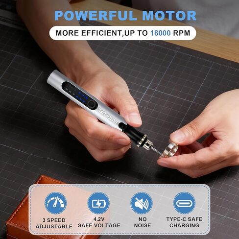 قلم نقش USB قابل لإعادة الشحن من JANGKLIFE مع 42 قطعة، مجموعة أدوات دوارة صغيرة، نقش للخشب والمعادن والزجاج والبلاستيك - مثالي للأعمال اليدوية والمجوهرات وصناعة النماذج in Kuwait