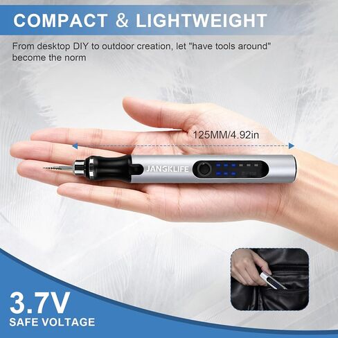 قلم نقش USB قابل لإعادة الشحن من JANGKLIFE مع 42 قطعة، مجموعة أدوات دوارة صغيرة، نقش للخشب والمعادن والزجاج والبلاستيك - مثالي للأعمال اليدوية والمجوهرات وصناعة النماذج in Kuwait