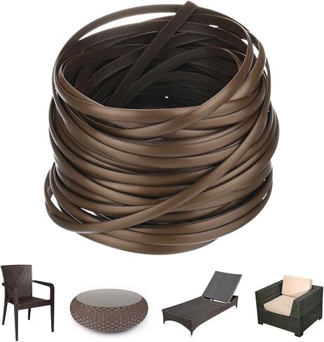 1-Pack Wicker Repair Kit, 8mm x 66ft/20m Plastic Flat Rattan Replacement Supplies for Patio Furniture Repair/Basket Making/Chair Weaving, Synthetic Woven Rattan [Khaki] in Saudi Arabia