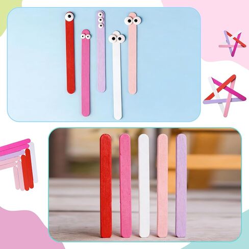 250 Pcs 4.5 inch Ice Cream Sticks Colored Wooden Craft Sticks Festival DIY Craft Lollipop Stick for DIY Creative Designs, Home Art Projects (Pink Red and White) in Saudi Arabia