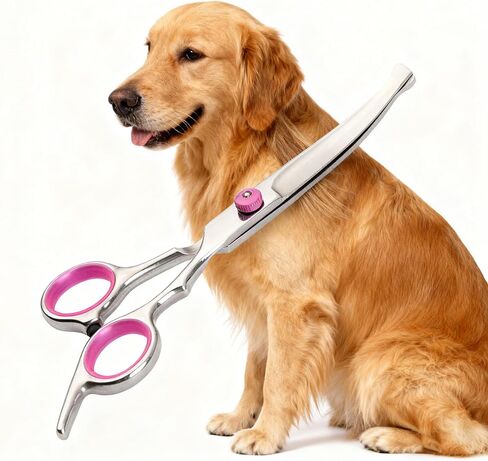Curved Scissors for Dog Grooming, Fcysy Stainless Steel Pet Grooming Shears with Safety Round Tip, Curved Dog Grooming Scissors for Dogs & Cats Face, Legs, Ears – Pink in Saudi Arabia