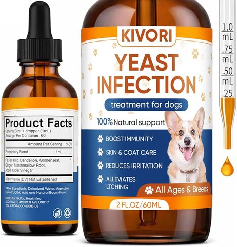 Yeast Infection Drops, Yeast Infection Treatment for Dogs - Dog Ear, Paw & Skin Itch Relief, Improves Coat & Skin, Inflammation Relief for Dogs - 2 fl oz (60ml) (1) in Saudi Arabia
