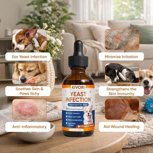 Yeast Infection Drops, Yeast Infection Treatment for Dogs - Dog Ear, Paw & Skin Itch Relief, Improves Coat & Skin, Inflammation Relief for Dogs - 2 fl oz (60ml) (1) in Saudi Arabia