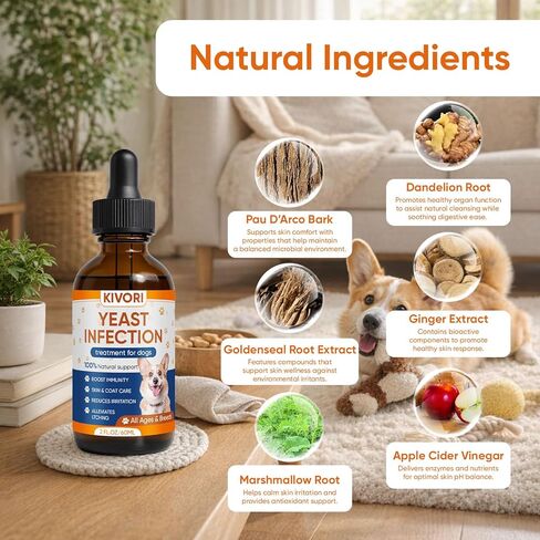 Yeast Infection Drops, Yeast Infection Treatment for Dogs - Dog Ear, Paw & Skin Itch Relief, Improves Coat & Skin, Inflammation Relief for Dogs - 2 fl oz (60ml) (1) in Saudi Arabia