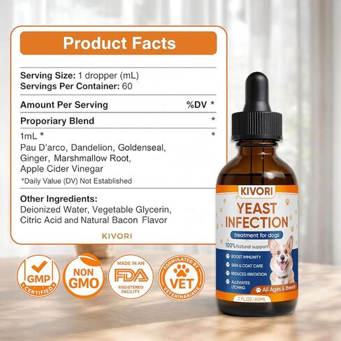 Yeast Infection Drops, Yeast Infection Treatment for Dogs - Dog Ear, Paw & Skin Itch Relief, Improves Coat & Skin, Inflammation Relief for Dogs - 2 fl oz (60ml) (1) in Saudi Arabia